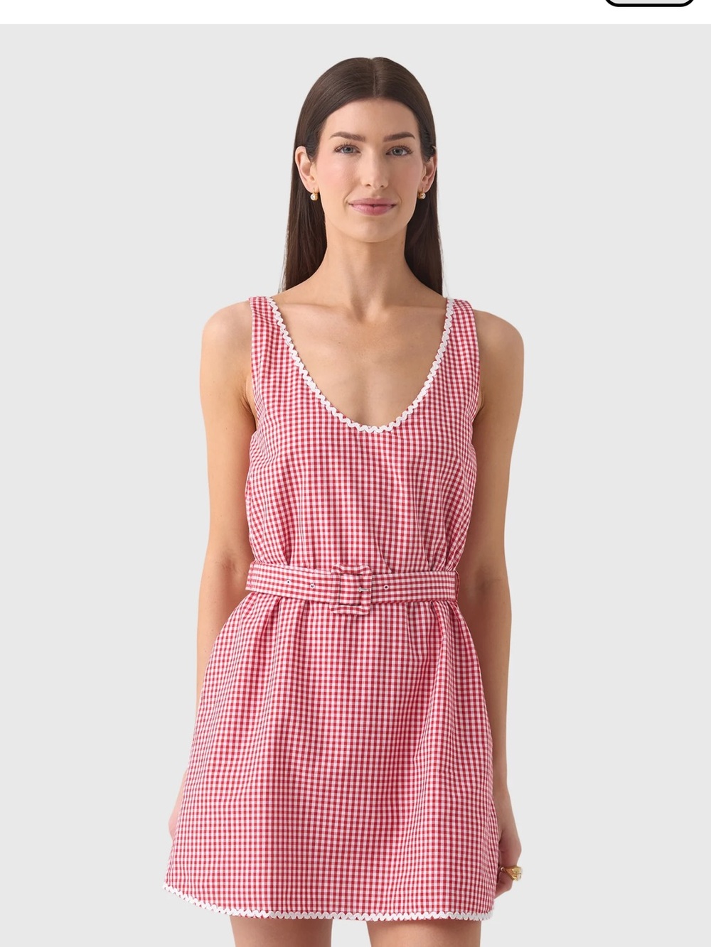 Red Gingham Belted Mini Dress - Women